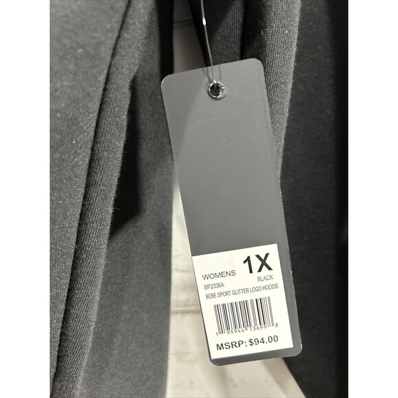 Bebe Sport Black And Gold Hoodie Thumbhole Long Sleeve Sweater - 1X - NWT - Picture 6 of 6